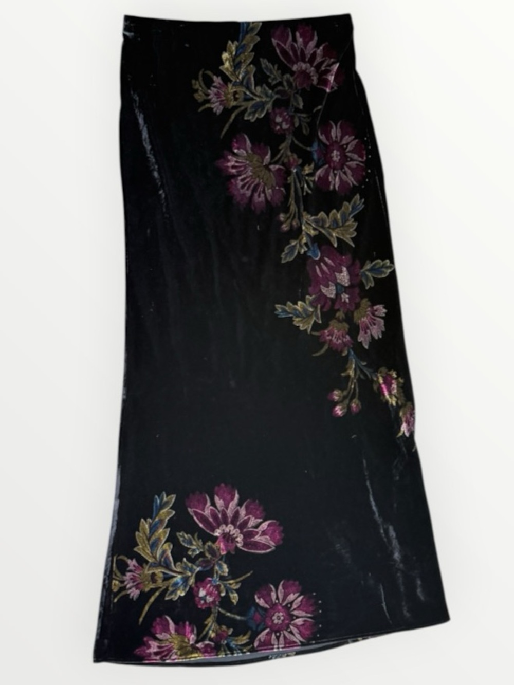 Anthropologie Black Velvet Floral Maxi Skirt - Elegant Purple Flower Print - Picture 4 of 4